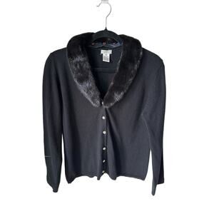 VTG Chetta B Evening Black Silk Cashmere Sweater w/ Removable Fur Collar Size M